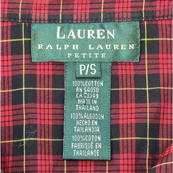Lauren Ralph Lauren Red Black Plaid Button Front Ruffle Shirt Sz PS 90’s Vtg - Picture 5 of 12